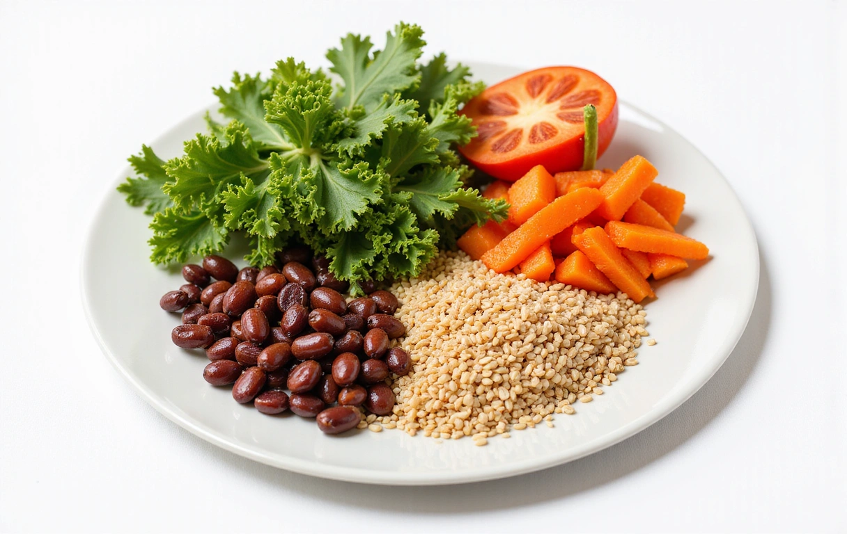 Un piatto colorato e sano con verdure fresche, legumi e cereali integrali, simbolo di una dieta equilibrata e nutriente.