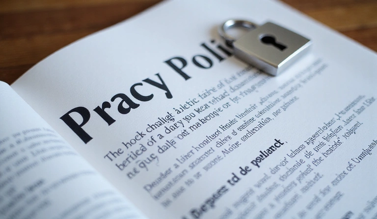 Privacy policy document with a lock icon, symbolizing data protection and security.